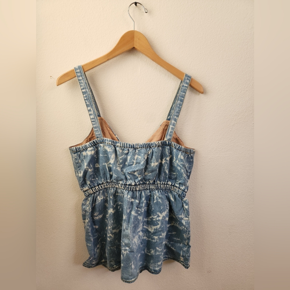 Anthropologie Porridge Blue Tie-Dye Denim Tank Top Women's Faux Wrap Medium NWT - Picture 10 of 11